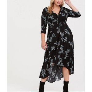 Torrid Black Floral Hi-lo Challis Dress Size 2